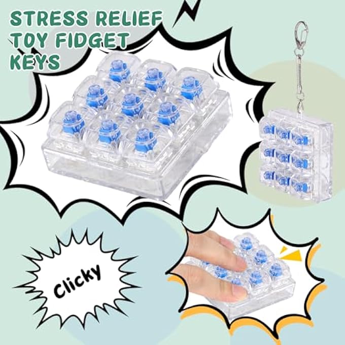 Axlksia Keyboard Fidget Toy, Fidget Clicker Keyboard Fidget Keychain, Button Fidget Gifts for Adults to Relieve Stress and Pass Time (Clear) - Image 5