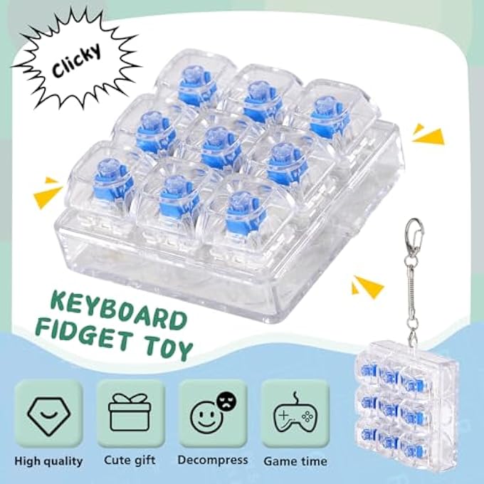 Axlksia Keyboard Fidget Toy, Fidget Clicker Keyboard Fidget Keychain, Button Fidget Gifts for Adults to Relieve Stress and Pass Time (Clear) - Image 3