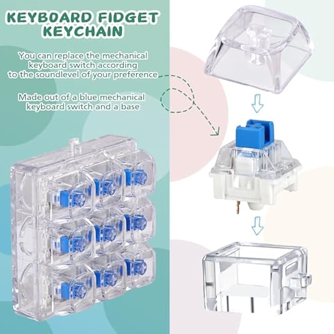 Axlksia Keyboard Fidget Toy, Fidget Clicker Keyboard Fidget Keychain, Button Fidget Gifts for Adults to Relieve Stress and Pass Time (Clear) - Image 4