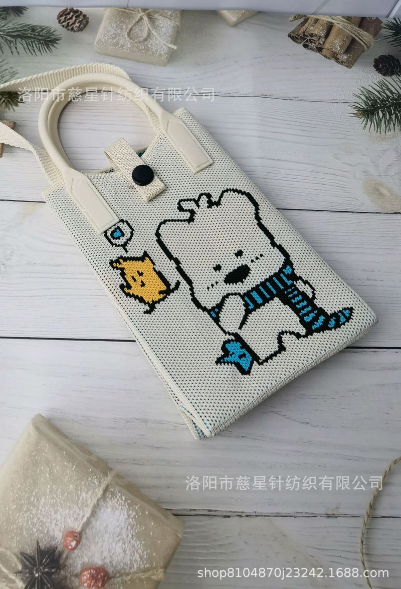 2025 Autumn New Style Girl'S Heart-Shaped Handbag For Carrying Mobile Phones, Knitted Crossbody Bag, Portable Textured Small Handbag - Image 1