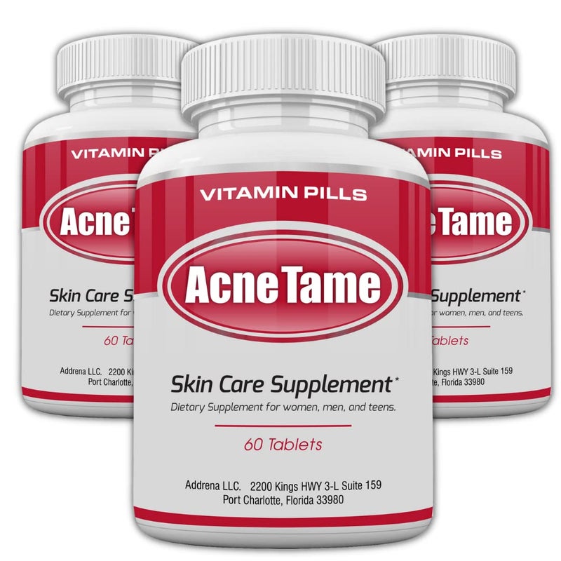 Acnetame Acne Pills- Acne Tame 3 Pack Supplement- Clear Skin Vitamins Pill for Oily Skin Treatment, Hormonal Blemishes, Spots & Cystic Acnes Supplements for Women, Men, Teens & Adults- 180 Tablets - Image 1