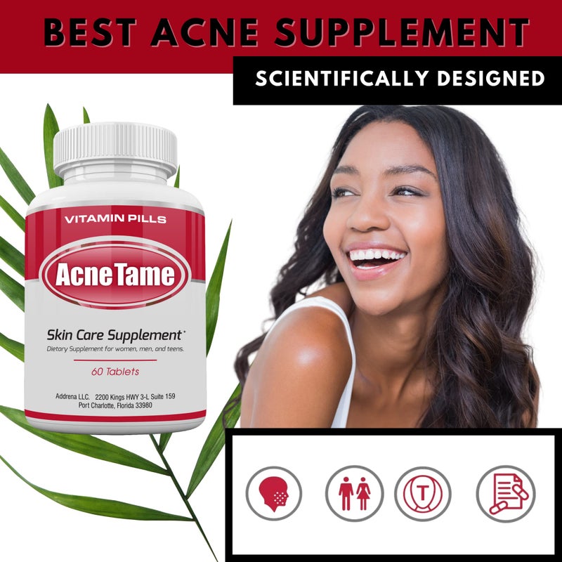 Acnetame Acne Pills- Acne Tame 3 Pack Supplement- Clear Skin Vitamins Pill for Oily Skin Treatment, Hormonal Blemishes, Spots & Cystic Acnes Supplements for Women, Men, Teens & Adults- 180 Tablets - Image 3