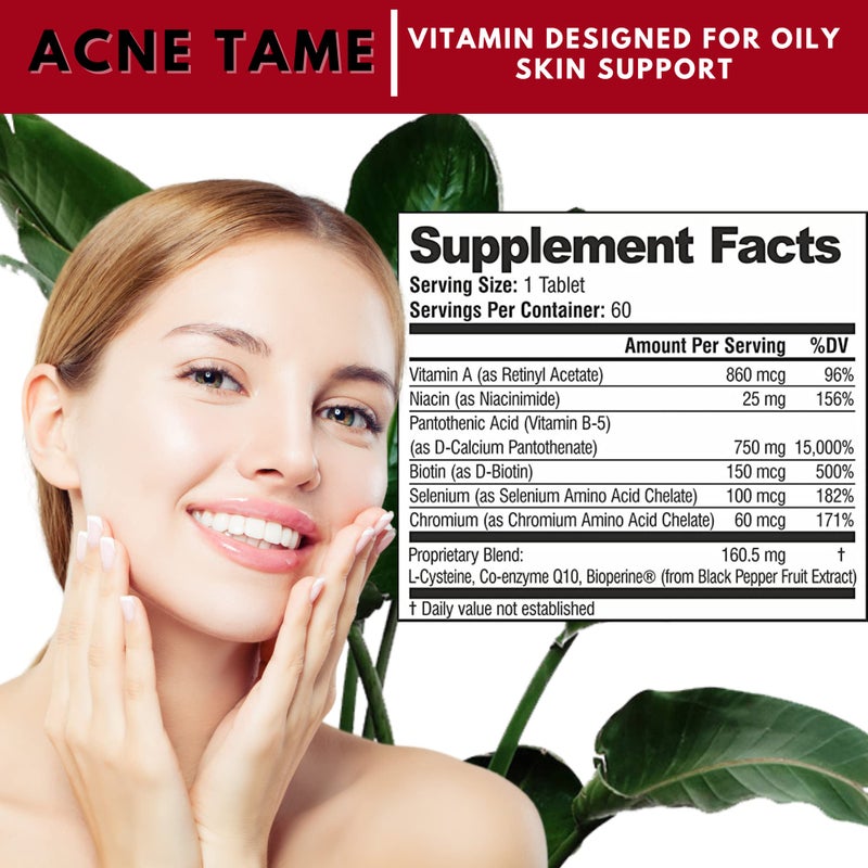 Acnetame Acne Pills- Acne Tame 3 Pack Supplement- Clear Skin Vitamins Pill for Oily Skin Treatment, Hormonal Blemishes, Spots & Cystic Acnes Supplements for Women, Men, Teens & Adults- 180 Tablets - Image 2