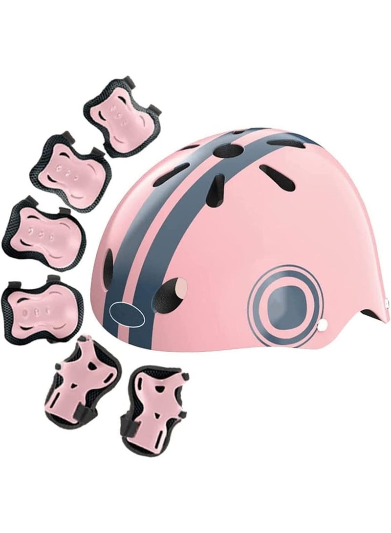 TRASSLE 7 in 1 Bike Helmet for Kids and Pads Set, Adjustable Bike Helmet Knee Pads Elbow Pads Wrist Guards for Boys Girls, Dial Fit Adjustment Ventilation Helmet for Bicycle Skate Scooter Longboard - Image 1