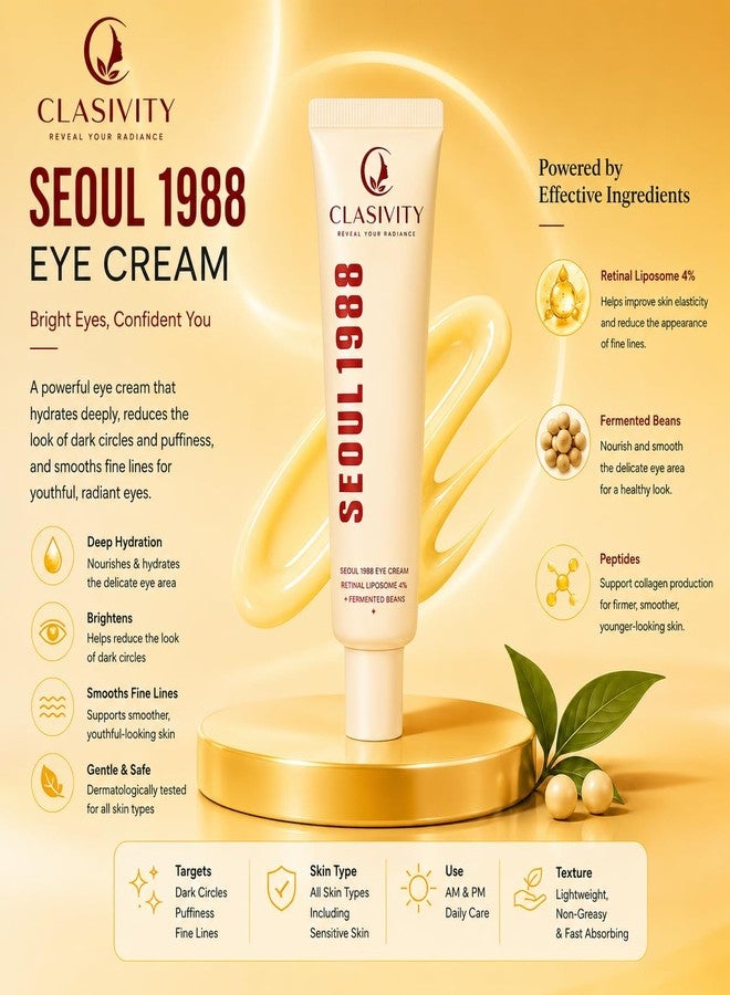 CLASIVITY SEOUL 1988 Retinal Korean Eye Cream for Dark Circles & Fine Lines | 4% Retinal Liposome with Fermented Bean Extract | Hydrating Under Eye Cream for Women & Men - Image 2