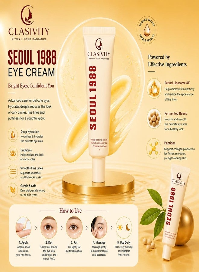 CLASIVITY SEOUL 1988 Retinal Korean Eye Cream for Dark Circles & Fine Lines | 4% Retinal Liposome with Fermented Bean Extract | Hydrating Under Eye Cream for Women & Men - Image 3