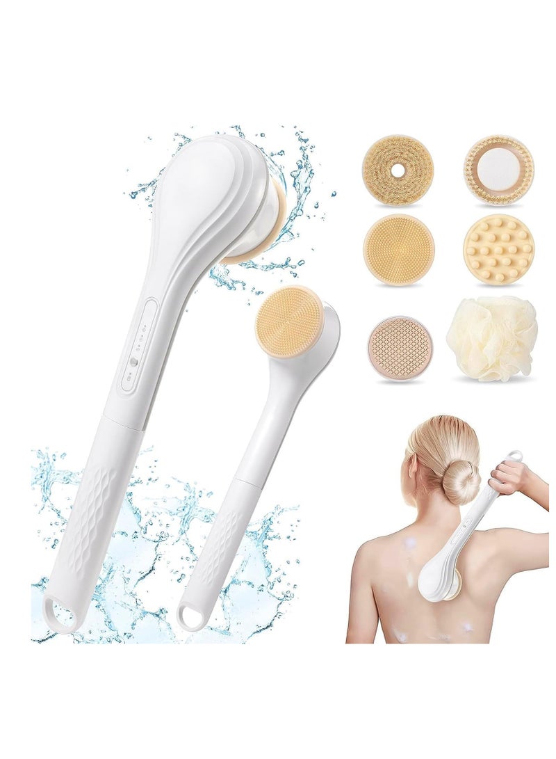 Captaintech Rechargeable Waterproof Electric Body Brush with Long Handle 6 Interchangeable Brush Heads for Exfoliating and Lotion Application in Shower - Image 1