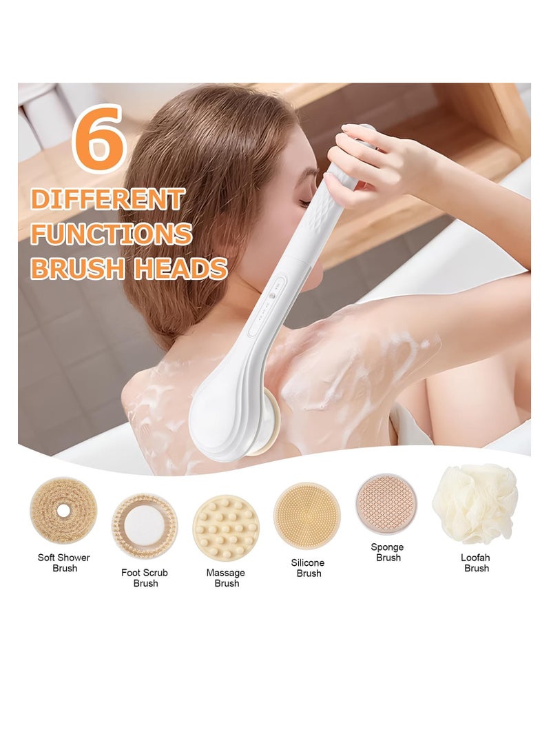 Captaintech Rechargeable Waterproof Electric Body Brush with Long Handle 6 Interchangeable Brush Heads for Exfoliating and Lotion Application in Shower - Image 2