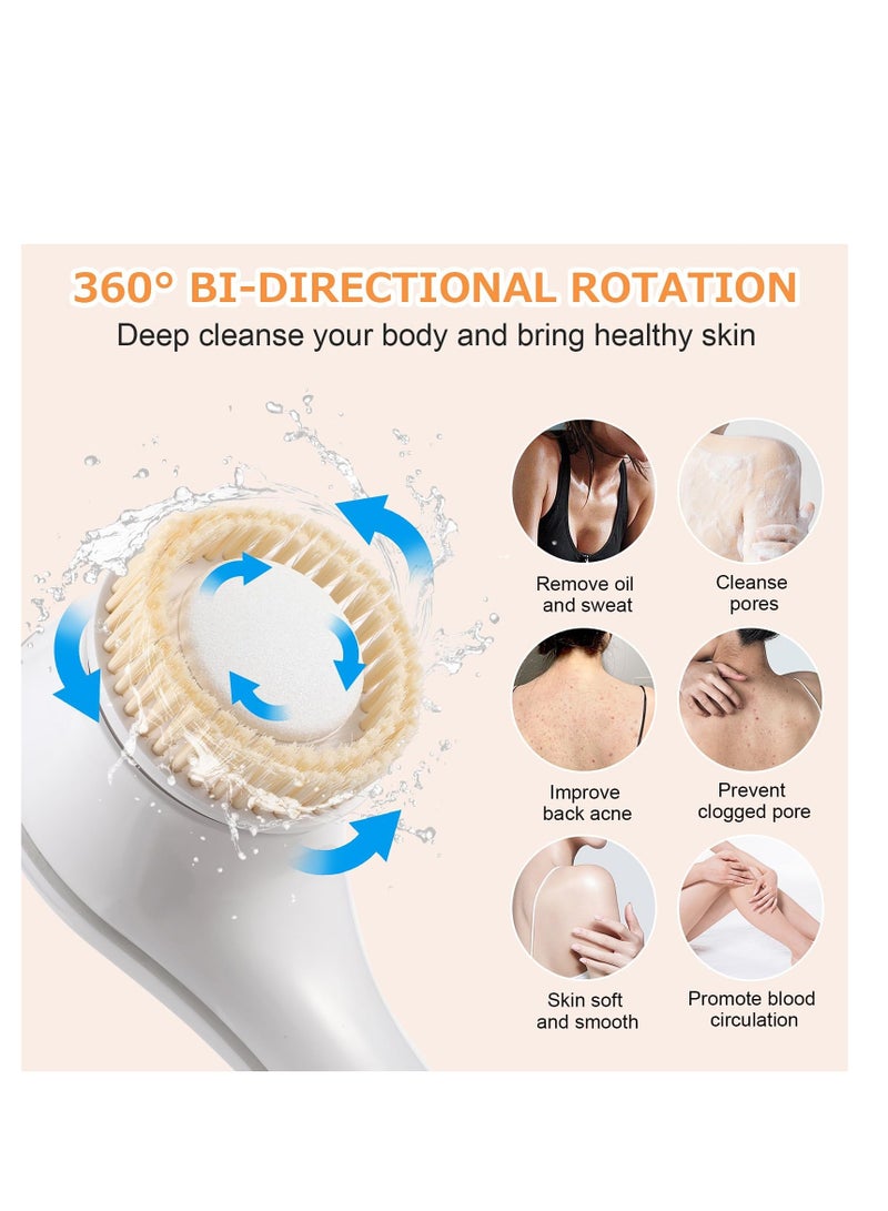 Captaintech Rechargeable Waterproof Electric Body Brush with Long Handle 6 Interchangeable Brush Heads for Exfoliating and Lotion Application in Shower - Image 3