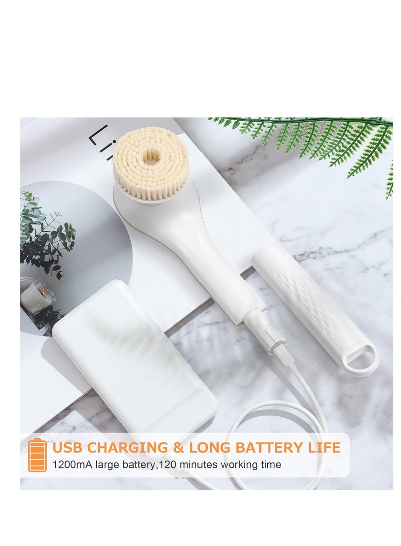 Captaintech Rechargeable Waterproof Electric Body Brush with Long Handle 6 Interchangeable Brush Heads for Exfoliating and Lotion Application in Shower - Image 5