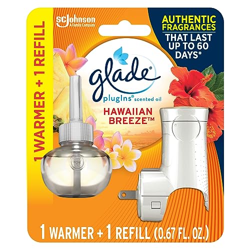 Glade PlugIns Refills Air Freshener Starter Kit Hawaiian Breeze Scented and Essential Oils for Home and Bathroom 067 Fl Oz 1 Warmer 1 Refill