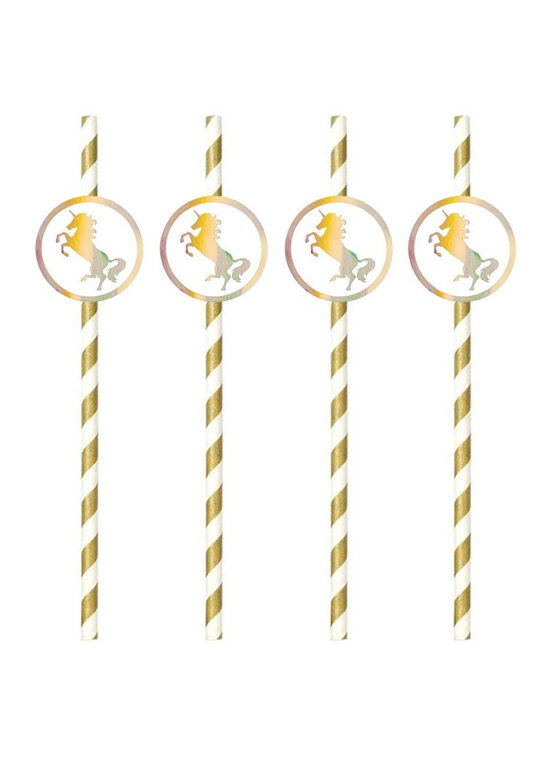 Unicorn Fantasy Paper Straws White Gold 28cm 6-Pack
