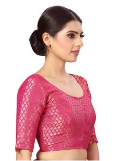Studio Shringaar Studio Shringaar Women's Readymade Polyester Elbow Length Sleeves Banaras Brocade Saree Blouse (Pink, 40)  - Image 4