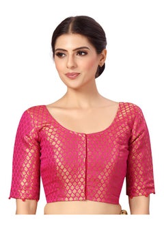 Studio Shringaar Studio Shringaar Women's Readymade Polyester Elbow Length Sleeves Banaras Brocade Saree Blouse (Pink, 40)  - Image 5