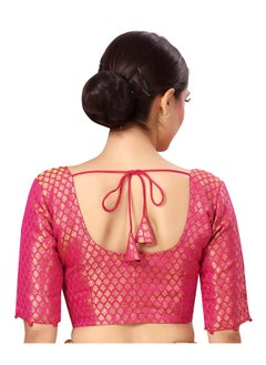 Studio Shringaar Studio Shringaar Women's Readymade Polyester Elbow Length Sleeves Banaras Brocade Saree Blouse (Pink, 40)  - Image 2