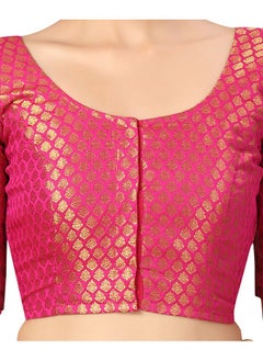 Studio Shringaar Studio Shringaar Women's Readymade Polyester Elbow Length Sleeves Banaras Brocade Saree Blouse (Pink, 40)  - Image 3