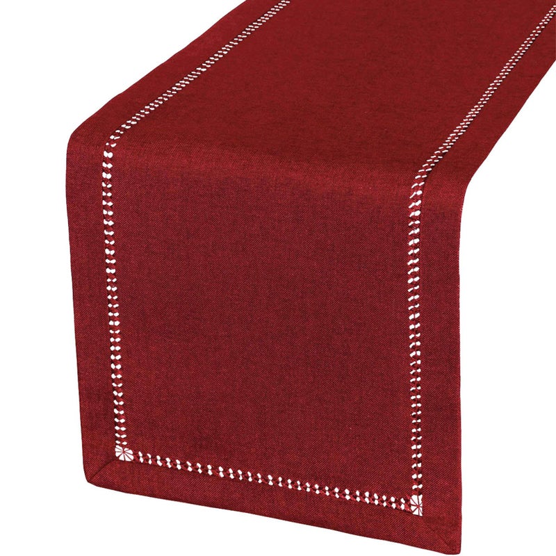 Grelucgo Handcrafted Solid Color Dining Table Runner Dresser Scarf DoubleHemstitched Burgundy 14 x 60