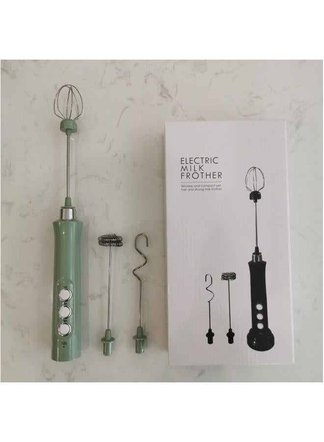 Blender Handheld Electric Small Household Egg Beater USB Charging Milk Baking Foam Machine-Color:EW-072 Double Headband 304 Bracket-Elegant White - Image 2
