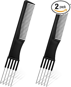 XIHIRCD 2pcs DoubleHead Parting Teasing Comb Black Metal Teasing Combs for Women Fine Tooth Comb Hair Forking Comb Prong Pick Combs Parting Comb Styling Comb with Metal Pick for Women - Image 1
