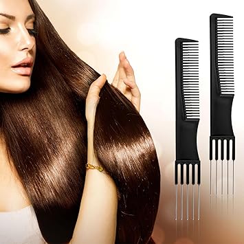 XIHIRCD 2pcs DoubleHead Parting Teasing Comb Black Metal Teasing Combs for Women Fine Tooth Comb Hair Forking Comb Prong Pick Combs Parting Comb Styling Comb with Metal Pick for Women - Image 3
