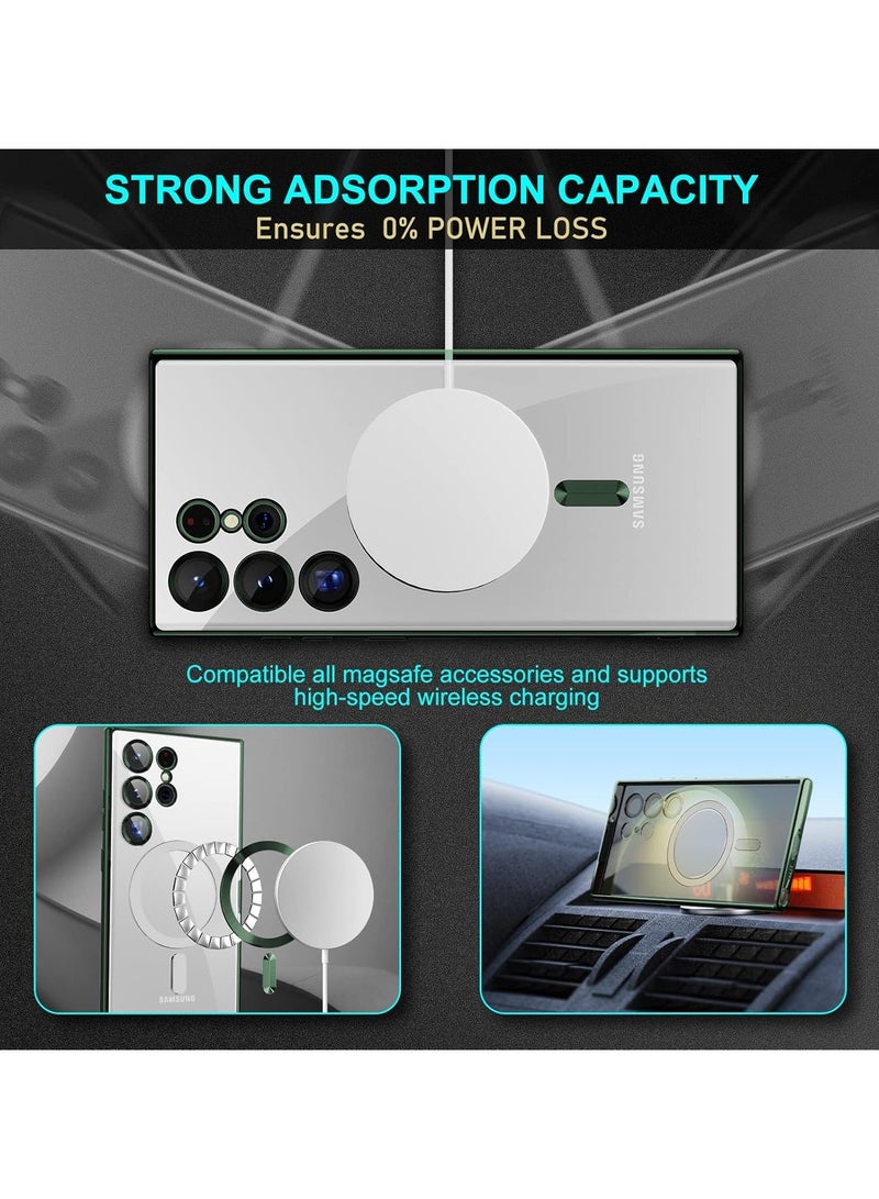 Ipefet for Samsung Galaxy S24 Ultra Case Magnetic Clear with Camera Lens Protector Full Protection MagSafe Electroplated Silicone Slim Fit Shockproof Protective Case Cover - Green - Image 2