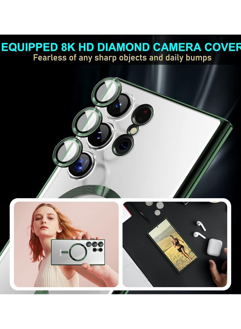 Ipefet for Samsung Galaxy S24 Ultra Case Magnetic Clear with Camera Lens Protector Full Protection MagSafe Electroplated Silicone Slim Fit Shockproof Protective Case Cover - Green - Image 3