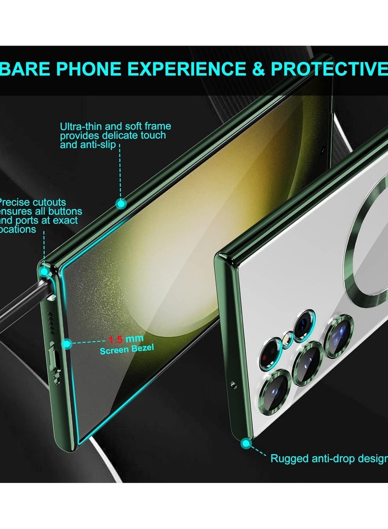 Ipefet for Samsung Galaxy S24 Ultra Case Magnetic Clear with Camera Lens Protector Full Protection MagSafe Electroplated Silicone Slim Fit Shockproof Protective Case Cover - Green - Image 4