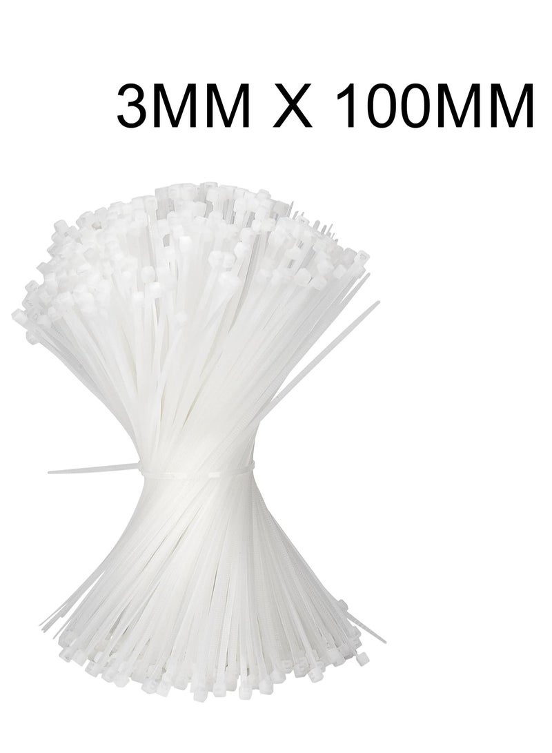 Loquat Cable Ties 100mm x 3mm - White Nylon Zip Tie Wrap - Self-Locking for Home, Office, Garden, Garage, and Workshop (Pack of 100) - Image 1