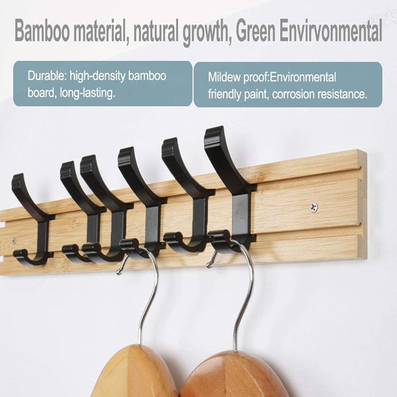 حامل خطافات مثبت على الحائط 6 خطافات ألومنيوم خيزران خشب طلاء ملون حامل قبعات مناشف - Image 4