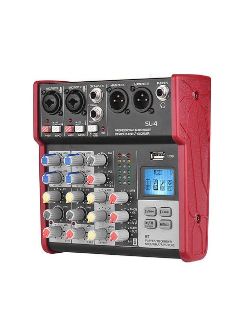 SL-4 Compact Size 4-Channel Mixing Console Mixer 2-band EQ Built-in 48V Phantom Power Supports BT Connection USB MP3 Player for Recording DJ Network Live Broadcast Karaoke