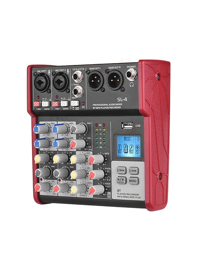 Generic - SL-4 Compact Size 4-Channel Mixing Console Mixer 2-band EQ Built-in 48V Phantom Power Supports BT Connection USB MP3 Player for Recording DJ Network Live Broadcast Karaoke - Image 1