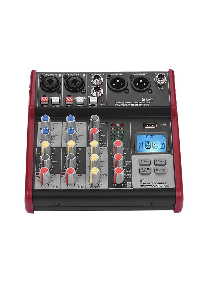 Generic - SL-4 Compact Size 4-Channel Mixing Console Mixer 2-band EQ Built-in 48V Phantom Power Supports BT Connection USB MP3 Player for Recording DJ Network Live Broadcast Karaoke - Image 1