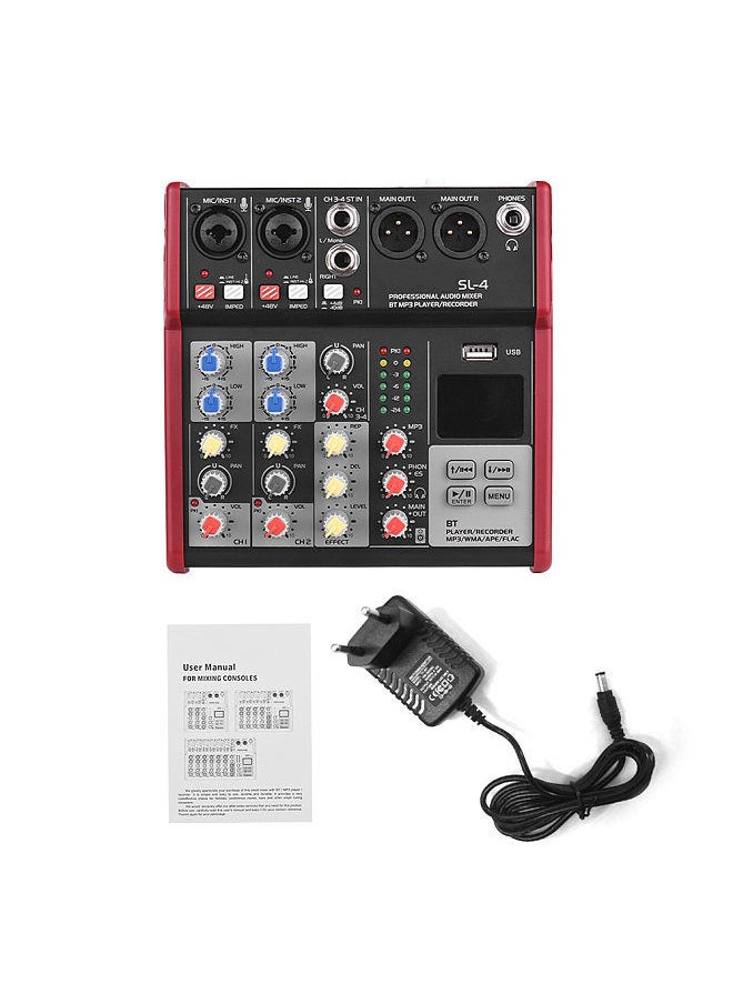 Generic - SL-4 Compact Size 4-Channel Mixing Console Mixer 2-band EQ Built-in 48V Phantom Power Supports BT Connection USB MP3 Player for Recording DJ Network Live Broadcast Karaoke - Image 1