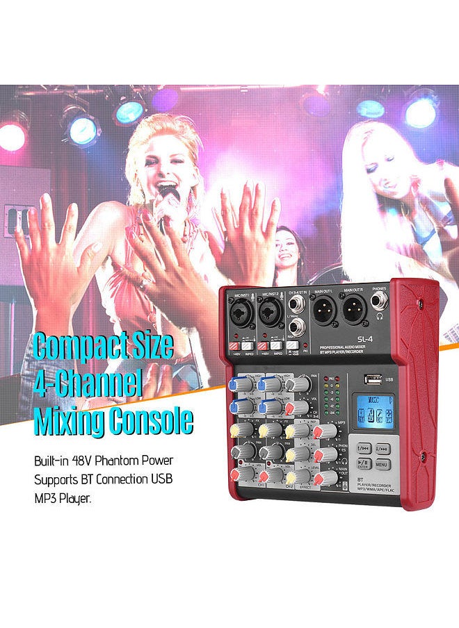 Generic - SL-4 Compact Size 4-Channel Mixing Console Mixer 2-band EQ Built-in 48V Phantom Power Supports BT Connection USB MP3 Player for Recording DJ Network Live Broadcast Karaoke - Image 1