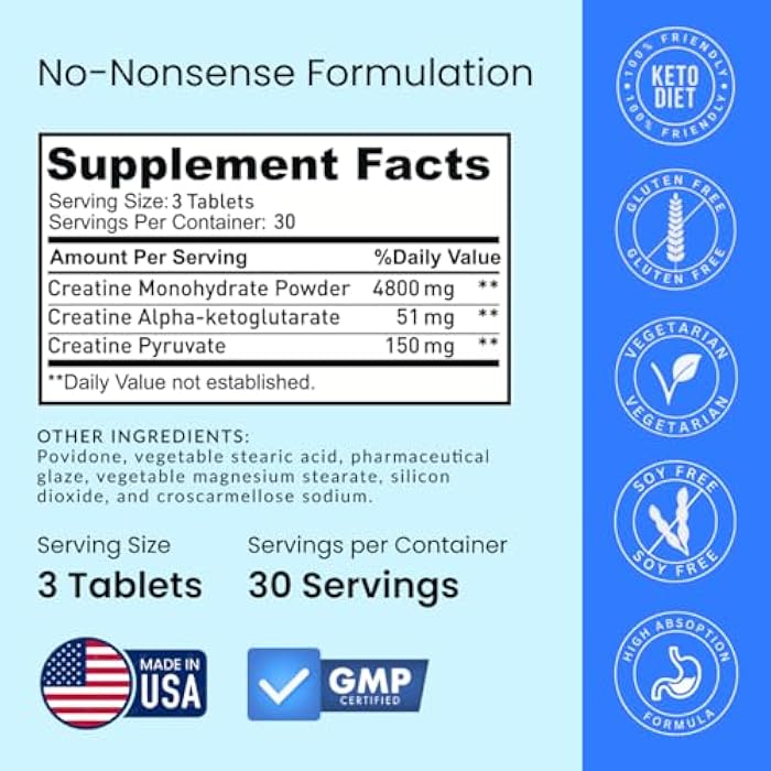 Crazy Muscle Creatine Pills 5g 3X Pure Creatine Monohydrate Pre Workout Muscle Mass Gainer High Absorption ThreeAtine Performance Men Women Tablets - 30 servings - Image 3