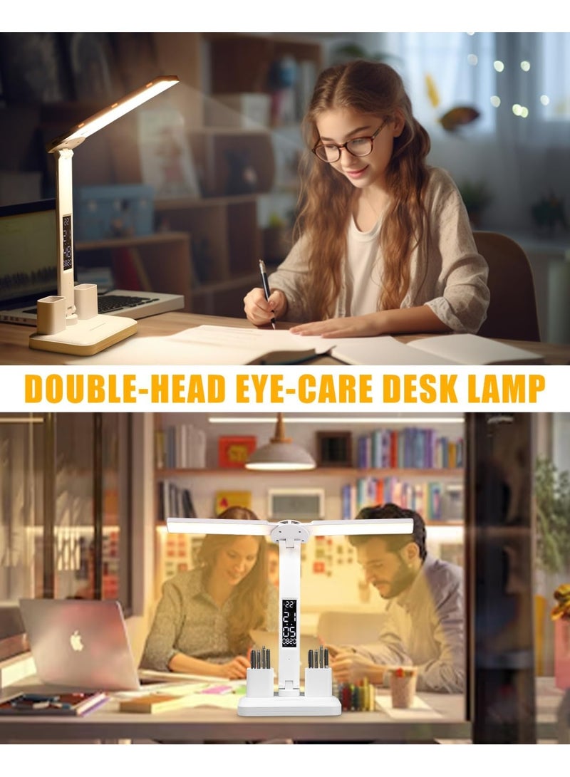 مصباح مكتب LED بذراع متارجح مزدوج مصباح مكتب بذراع مزدوج مع 3 مستويات سطوع للتحكم باللمس، مصباح قراءة مع حاملي قلم، مصباح طاولة LED للدراسة - Image 5