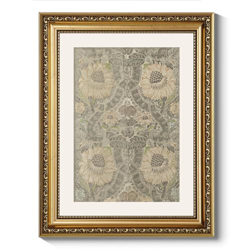 ARPEOTCY Gold Framed Canvas Wall Art Living Room Bedroom Boho Wall Decor Rustic Farmhouse Cottage Decor Antique Picture Frame Floral Tapestry Vintage Paintings 11x14 Inch - Image 1
