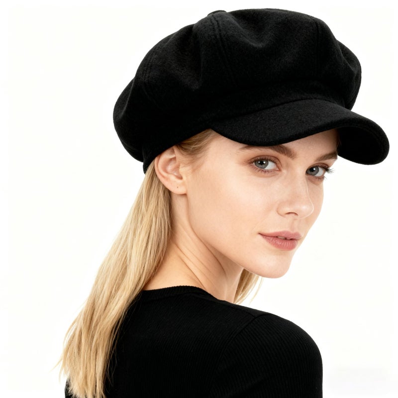 CaySep Womens-Newsboy-Octagonal-Beret-Hats Classic 8 Panels Cabbie Gatsby Cap Vintage Fashion French Hats for Girls Teens Black - Image 3