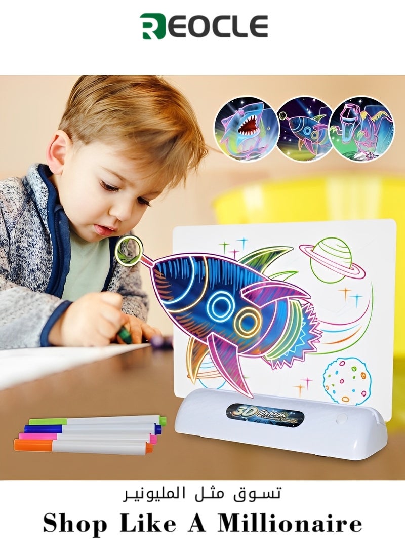 REOCLE 3D Drawing Board Glow in Dark with Light & Drawing Tablet & Drawing Pad Painting Kit Toys Best Gift for Kids and Toddler as Birthday or Educational Gift  - Image 1