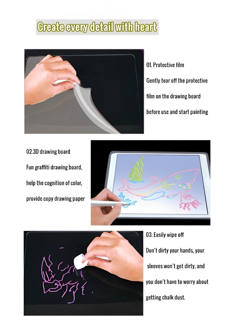 REOCLE 3D Drawing Board Glow in Dark with Light & Drawing Tablet & Drawing Pad Painting Kit Toys Best Gift for Kids and Toddler as Birthday or Educational Gift  - Image 5