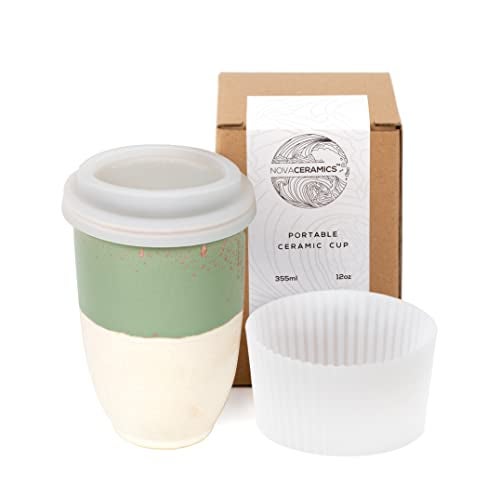 NOVA CERAMICS Travel Mug - Ceramic To Go Coffee Mug With Lid – Travel Mug Ceramic To Go Cup – Microwave & Dishwasher Safe Ceramic Coffee Mug With Lid - Gifts For Women Men Him Her – 12oz – Sage Green - Image 1
