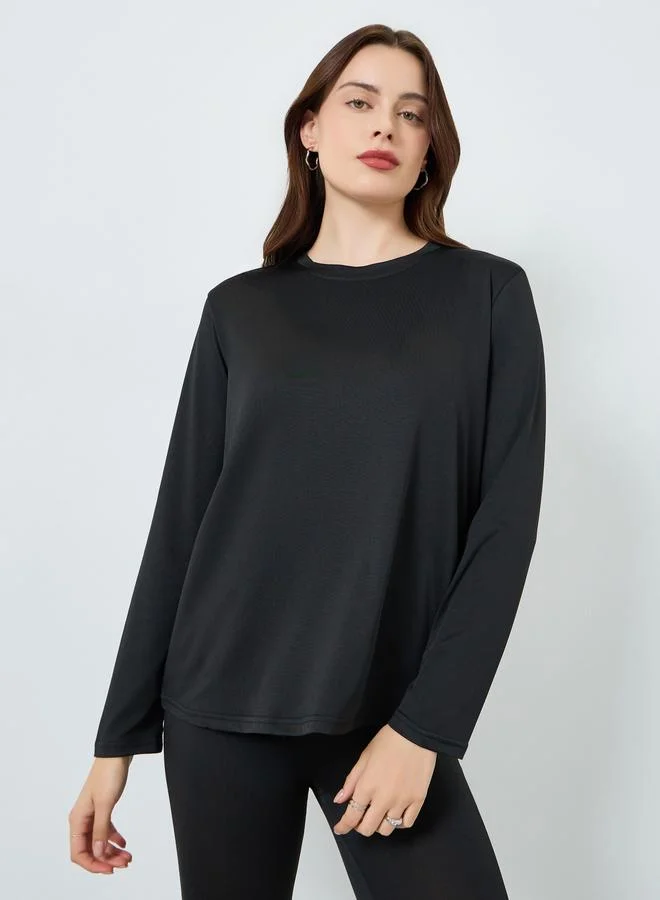 ستايلي طقم تي شيرت بأكمام طويلة وسروال ضيق بخصر مرتفع