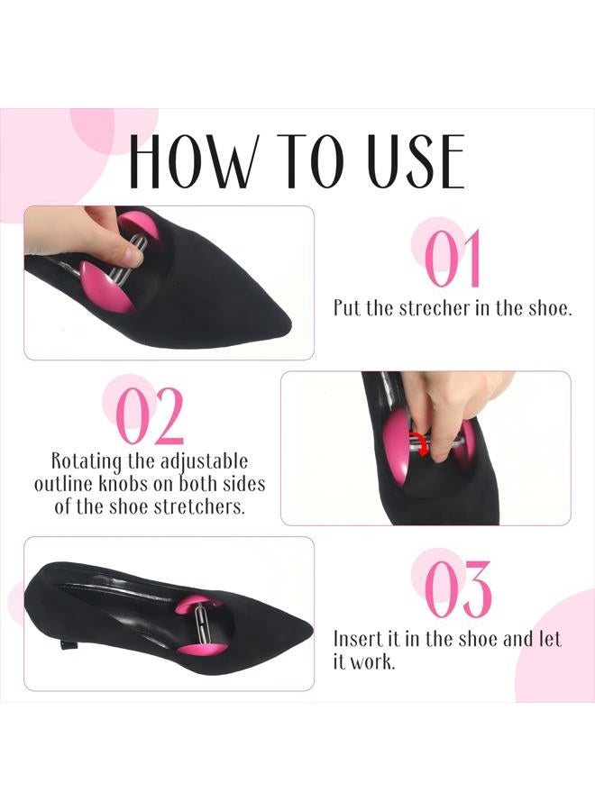 Meanplan 2 Pairs Mini Shoe Stretchers for Wide Feet Adjustable Shoe Expander Widener Non Slip Shoe Trees for Women Men Shoes High Heel (Pink), Pink, One size - Image 4