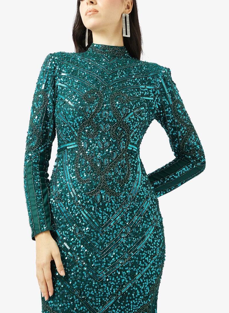 MARYISA High Neck Sequin Maxi Dress - Image 3