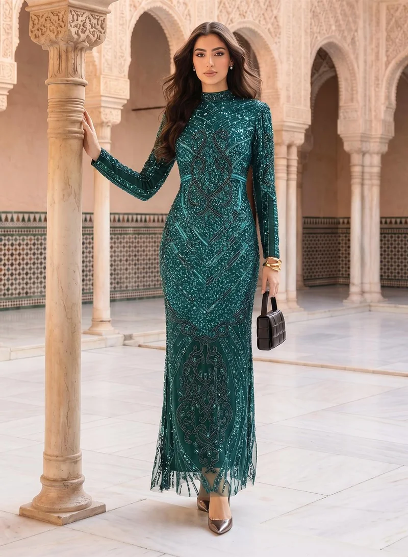 Maryisa  High Neck Sequin Maxi Dress for Women | Best Price UAE