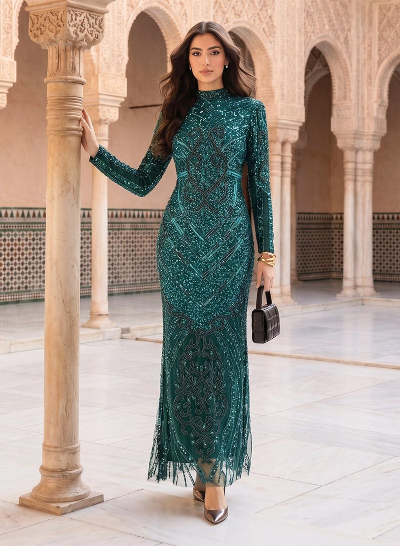 MARYISA High Neck Sequin Maxi Dress - Image 5