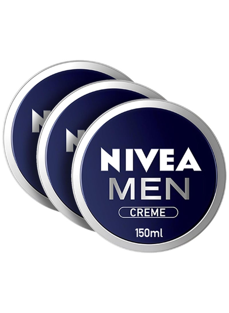 Nivea NIVEA MEN Face, Body & Hands Cream Moisturising, Tin 3x150ml  - Image 1