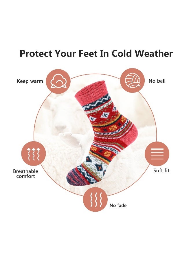 Wool Socks for Women, 5 Pairs Winter Warm Thick Crew Knit Socks Vintage Cozy Soft Lovely Nordic Cabin Gifts - Image 4