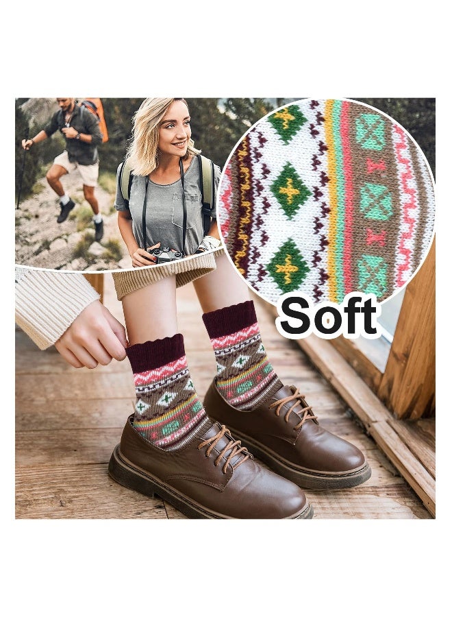 Wool Socks for Women, 5 Pairs Winter Warm Thick Crew Knit Socks Vintage Cozy Soft Lovely Nordic Cabin Gifts - Image 5