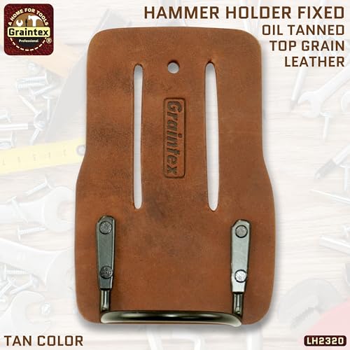Graintex LH2320 Hammer Holder Fixed Tan Color Oil Tanned Top Grain Leather, Tunnel Slot Fits up to 3" Belt, Reinforced with Rivets, Electricians, Carpenters, Contractors - Image 2